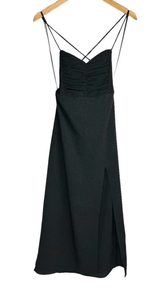 NWT ZARA Midi Corset Dress Sz Small Black Open Lace Up Back Side Slit - Image 4