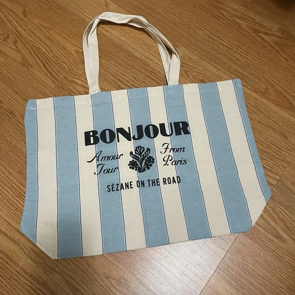 NWOT Sezane Canvas Striped Tote Bag Cotton Bonjour Paris France - Image 2