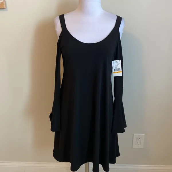 Karen Kane Black Bell Sleeve Cold Shoulder Dress - Image 2