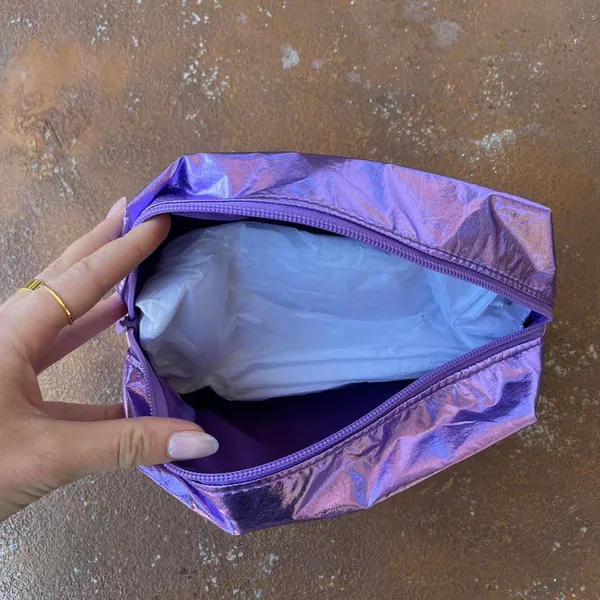 Free People New purple metallic make up/ toiletry bag - Image 6