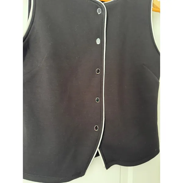 Bailey 44 Black White Contrast Piping Button Front Sleeveless Vest Top Small - Image 6