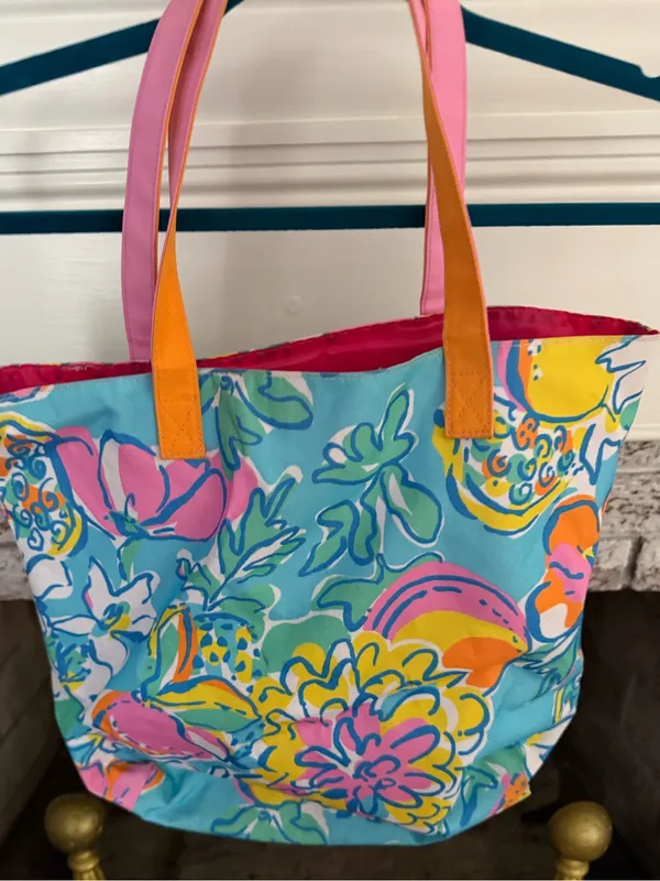 Lilly Pulitzer for Estee Lauder Floral Beach Tote Bag Blue Pink Tropical - Image 2