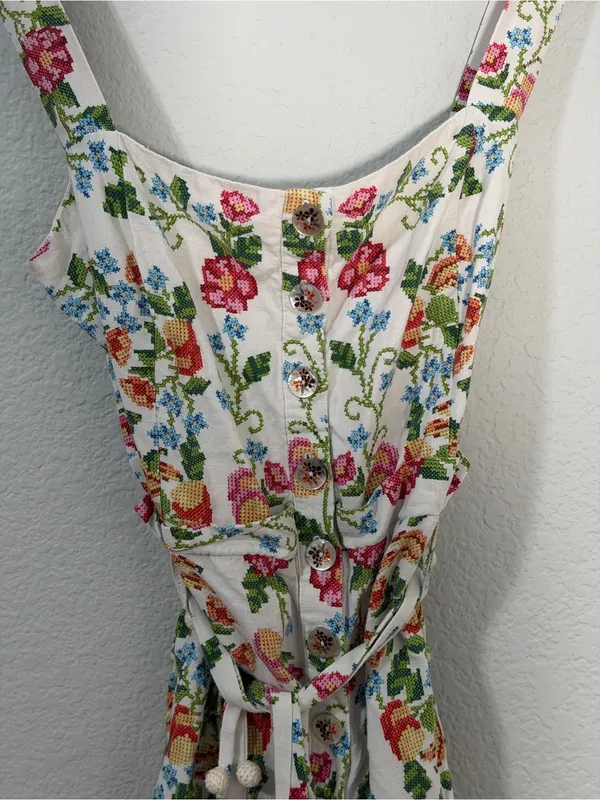 Farm Rio Tropical Romance Floral Linen Blend Romper Size Large - Image 5