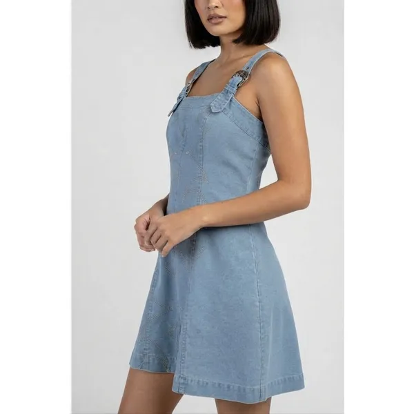 Beivy Women L Blue Denim Overall Jumper Mini Dress - Image 2