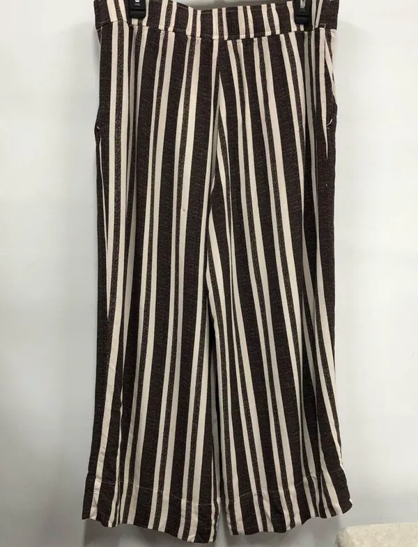 H&M elastic waist stripe wide Leg Trouser Pants W/Pockets women’s 14 - Image 3
