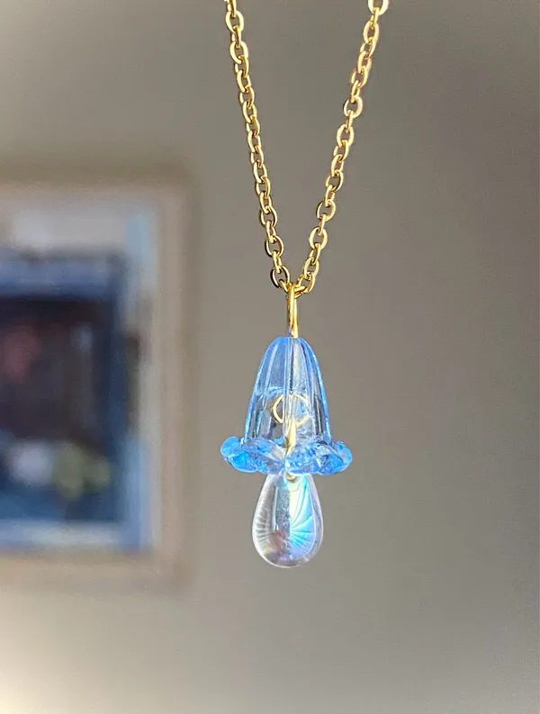 quality Czech glass beads & German acrylic flower beads cute fairy cottage style dangle earrings💐🩵 - Image 9
