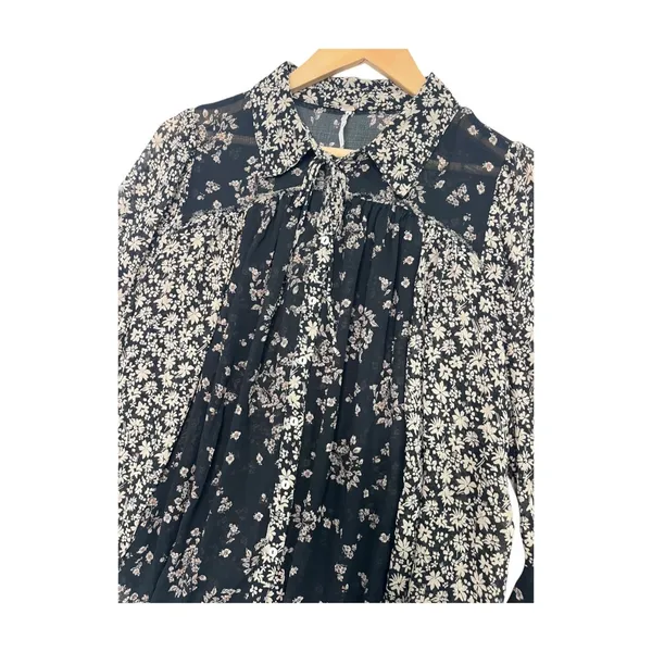 Free People Serena Top Womens Large Black Sheer Floral Bell Sleeve Boho Festival - Image 7