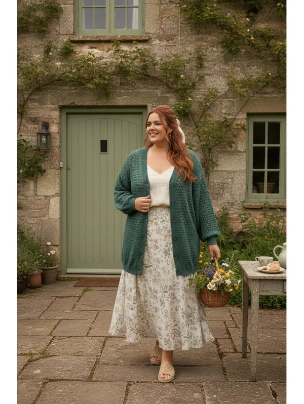 BloomChic Sage Green Crochet Knit Cardigan Open Weave Button Front Sweater 14-16 - Image 7