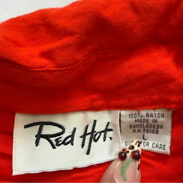 Red Hot Red-Orange 100% Rayon Button-Up Blouse Women’s Size L - Image 6