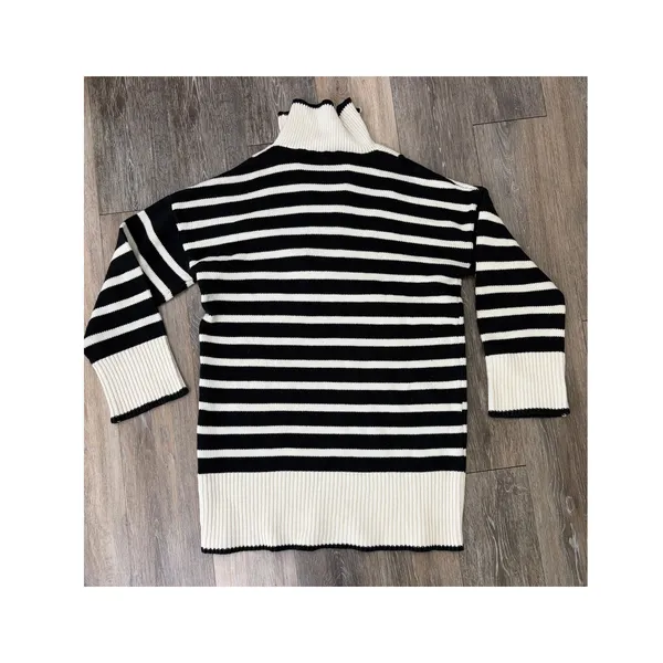 Blu Pepper Striped Sweater Quarter Zip Black Cream Size Small Chunky Knit - Image 2