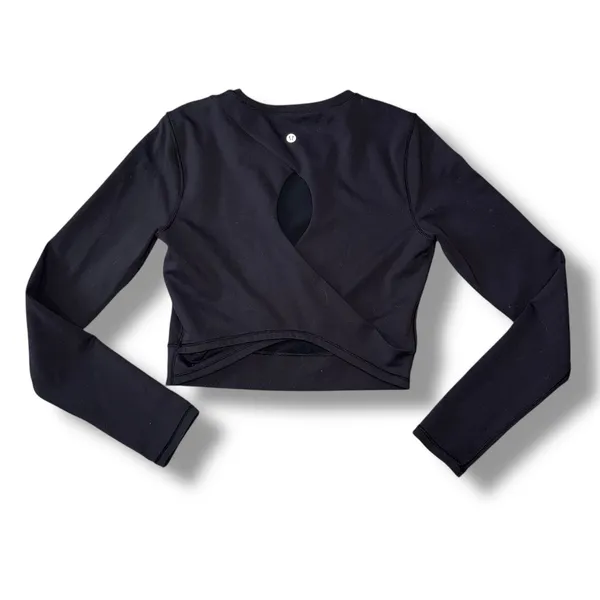 Lululemon Black Long Sleeve‎ Cropped Workout Top Keyhole Back Athleisure Size M - Image 4