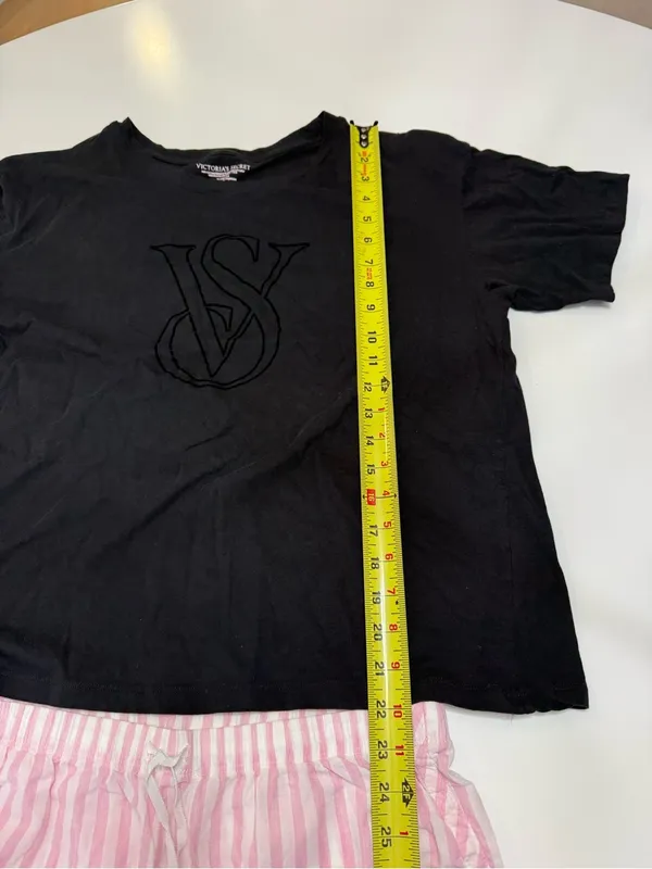 Victoria's Secret Pink & White Lounge Shorts with matching Black VS Top - Image 3