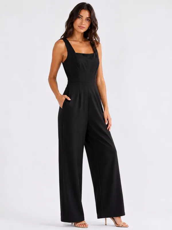 Black Wide-Leg Jumpsuit with Square Neck XL - Image 5