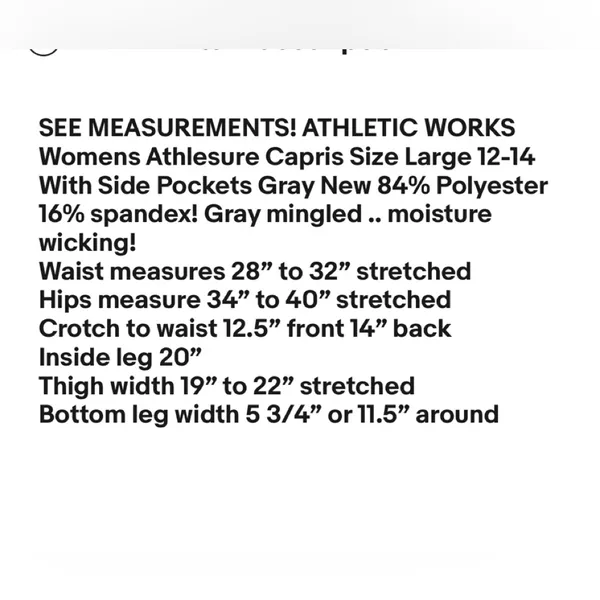 ATHLETIC WORKS Womens Athlesure Capris Size Large With Side Pockets Gray New - Image 9