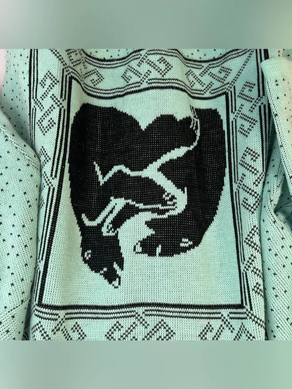 Vintage Honors Plus Teal Blue/Black Crewneck Bears and Polka Dot Sweater Size XL - Image 3
