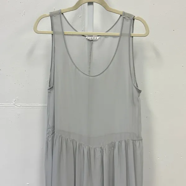LACAUSA Grey Sleeveless Dropped Waist Midi Dress Semi Sheer Size Small‎ LA310151 - Image 5