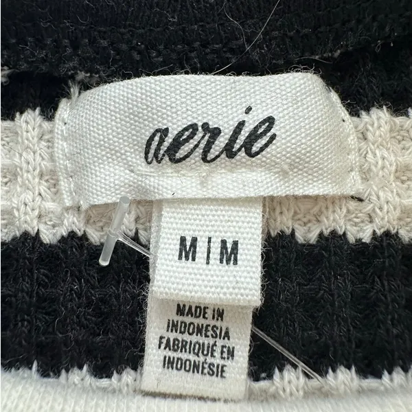 Aerie: Black and White Striped Waffle Mockneck Long Sleeve - Image 4