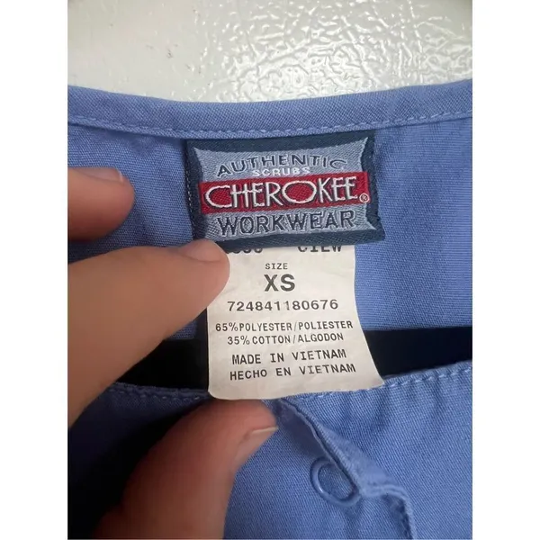 Cherokee Workwear Blue Long Sleeve Snap Button Up Scrub Top Woman’s Size XS - Image 6