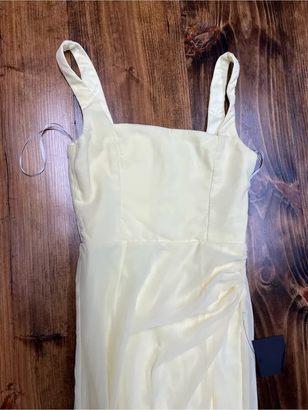 Lulus Glamorous Disposition Light Yellow Ruched Maxi Dress Size Small NWT - Image 10