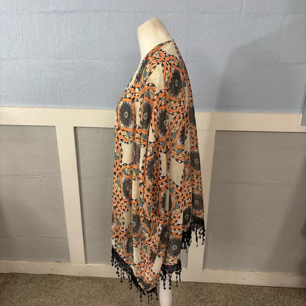& Other Stories Womens Shawl Wrap Open Top SZ OSFM Orange Combo Tassel bottom 30” long - Image 3