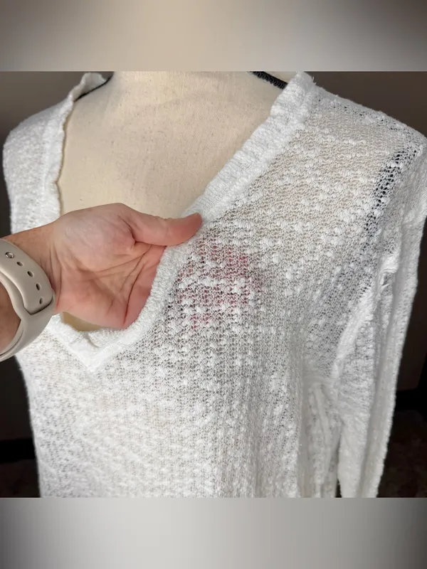 Free People We The Free Ocean Air Hacci Pullover Top Ivory Extra Small XS V-Neck - Image 5