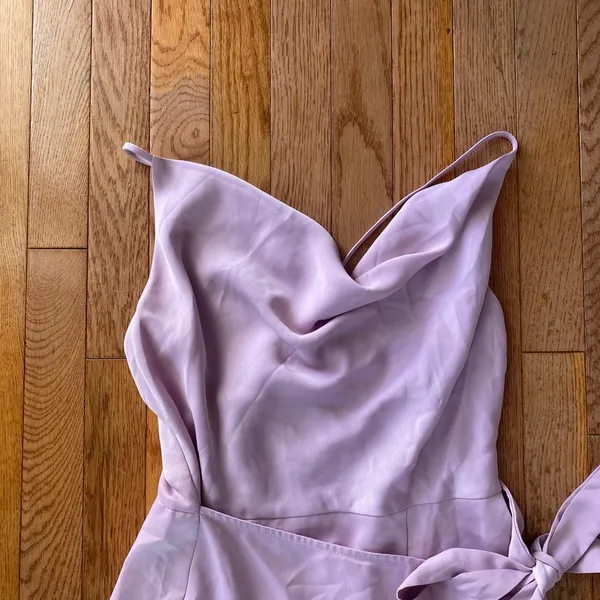 The Clothing Company pink mauve pastel purple cowl neck wrap bow formal mini dress - Image 3