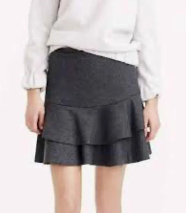 J Crew Mini skirt Wool Ruffle Tiered Size 4 Grey - Image 2