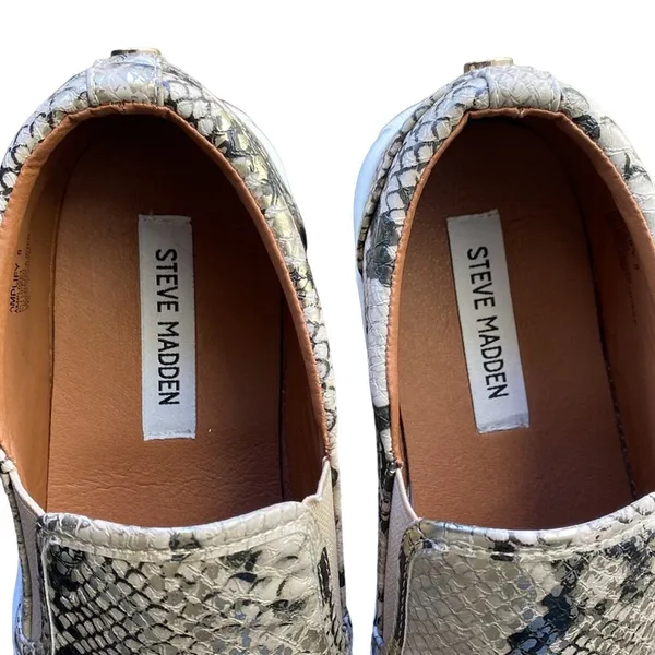 💎 STEVE MADDEN Sneaker Womens Sz 8 Snakeskin Metallic Gold Slip On Animal Print - Image 3