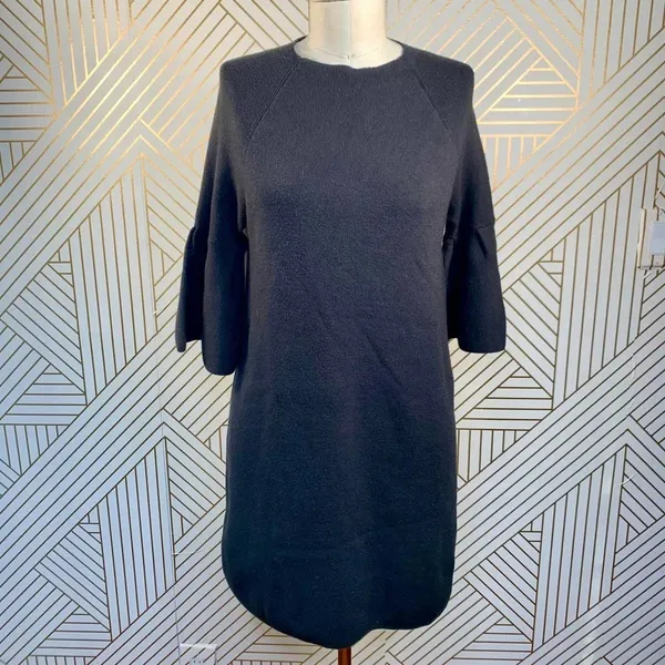 Anthropologie Moth Chester Sweater Tunic Dress Bell Sleeve Black Size‎ Small - Image 3