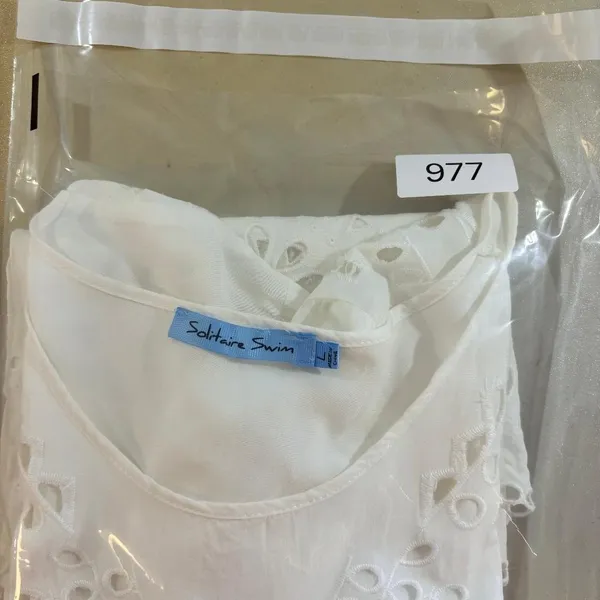 Solitaire Swim White Eyelet Tunic Top Sz L Beach Cover‎ Up Boho resort wear - Image 9