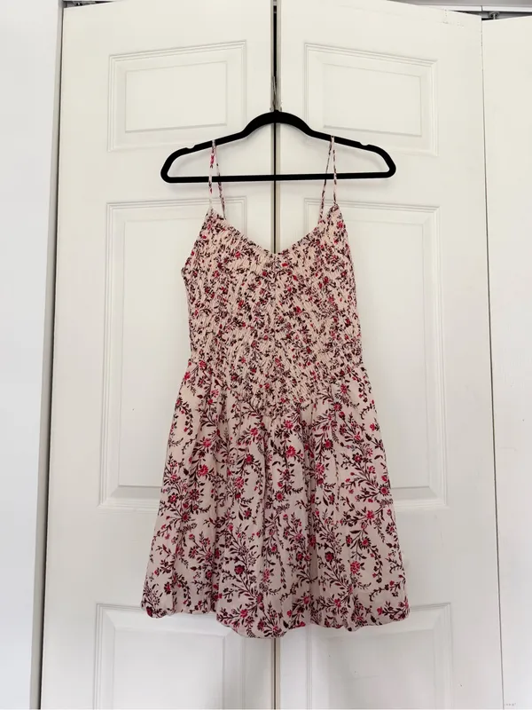 NWT American Eagle Bella Floral Bubble Mini Dress in Cream Size Medium - Image 3