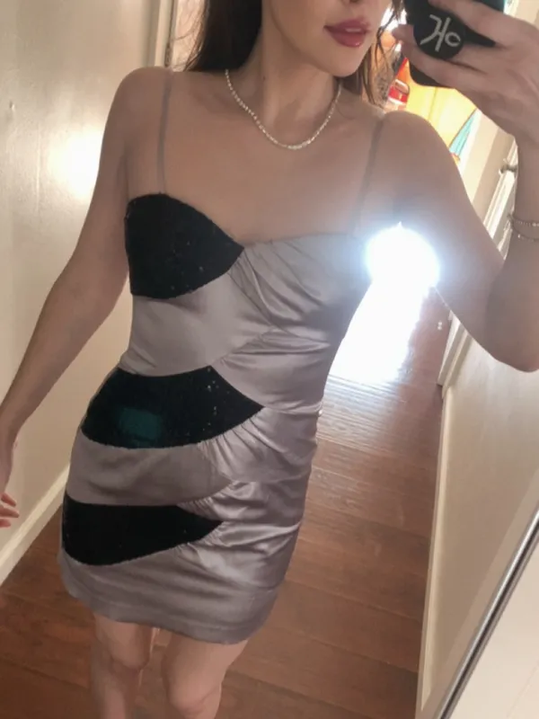 Hailey Logan Lavender Satin Slip Dress with Black Sequin Panels - Image 3