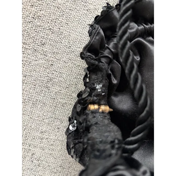 Sparkly Black Sequin Ruched Drawstring Evening‎ Bag - Image 4