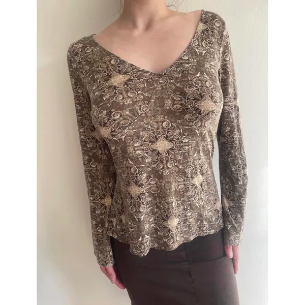 Axcess Brown Paisley Vintage Long Sleeve Top - Image 6