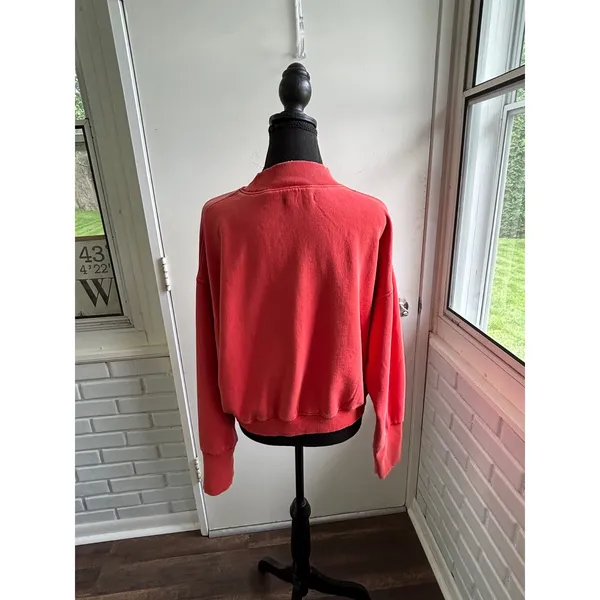 We The Free Free People Mock‎ Neck Relaxed Cropped Sweatshirt Red Large - Image 7