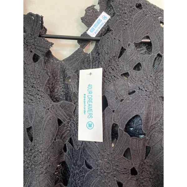 40UR Dreamers Black Floral Sheer Lace Midi Dress Size Medium NWT - Image 3