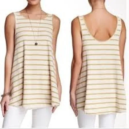 FREE PEOPLE WE THE FREE Yellow &‎ Blue Stripe Tank Top Garden Tunic EUC Small - Image 2