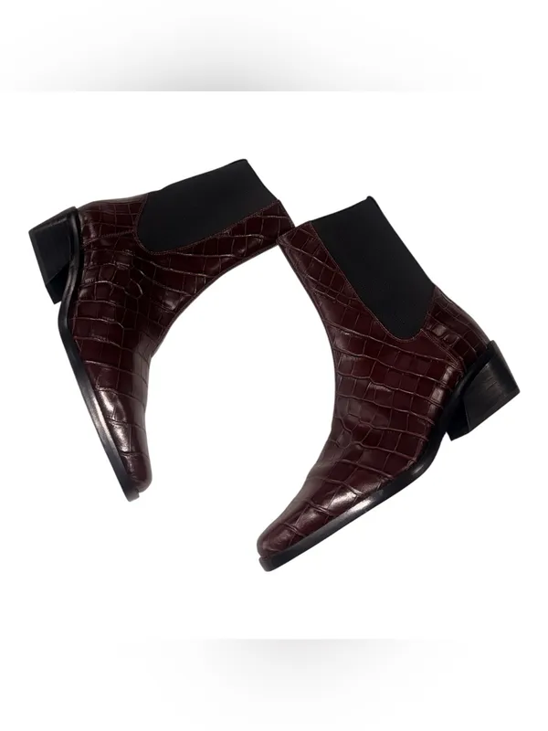 NEW Nordstrom Ainsley Croc-Embossed Brown Chelsea Ankle Boot 8.5 - Image 6