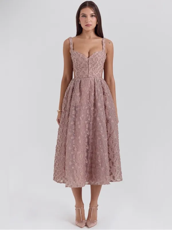House of CB Lovely French Rose Jacquard Sweetheart Neckline Midi Dress M - Image 8