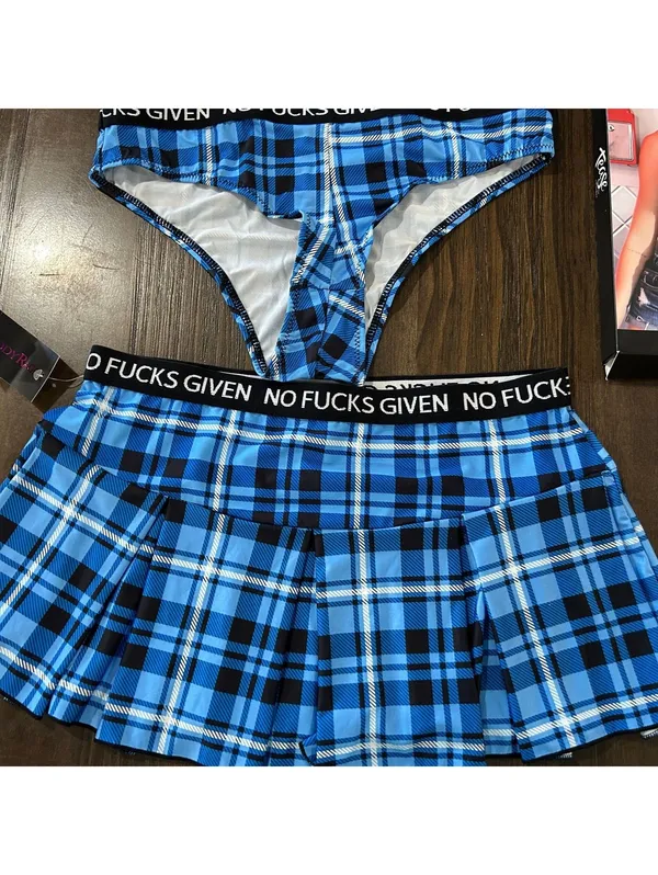 Tease Y2K No F..ks Given Blue Plaid 3 Piece Lingerie Set S/M NWT Y2K Punk - Image 4