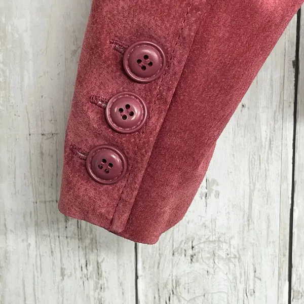 Motto Genuine Suede Leather Pink Trucker Jacket Western Button Front Chore Coat - Image 4