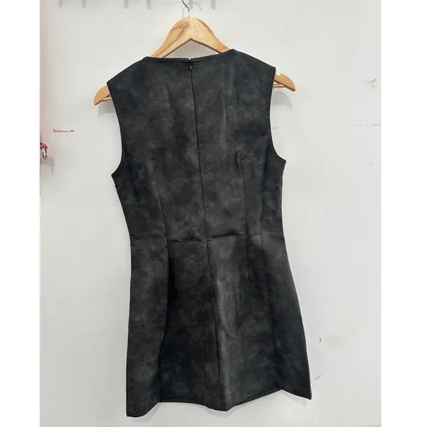 Collusion Asos Faux Leather‎ Mini Dress Grey Washed Sleeveless Shift US 6 Party - Image 5