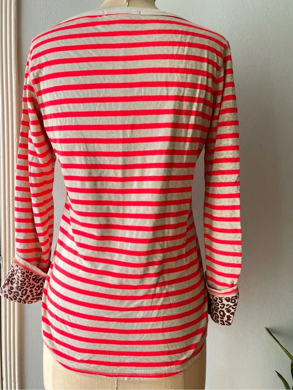 Maison Scotch• Hot Pink & Cream Striped/Leopard Print Henley• Sz 2 - Image 5