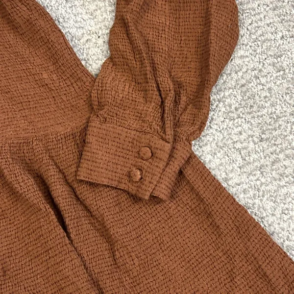 Sézane Selena Tiered Mini Dress Womens 38 US 6 Brown Tie Neck Tunic Top Stretch - Image 4