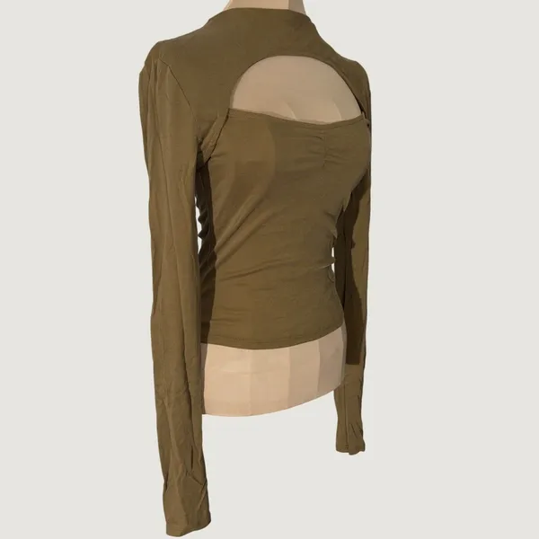 341 | Intimately Free People‎ S Olive Ribbed Mock Neck Open Back Long Sleeve Top - Image 4