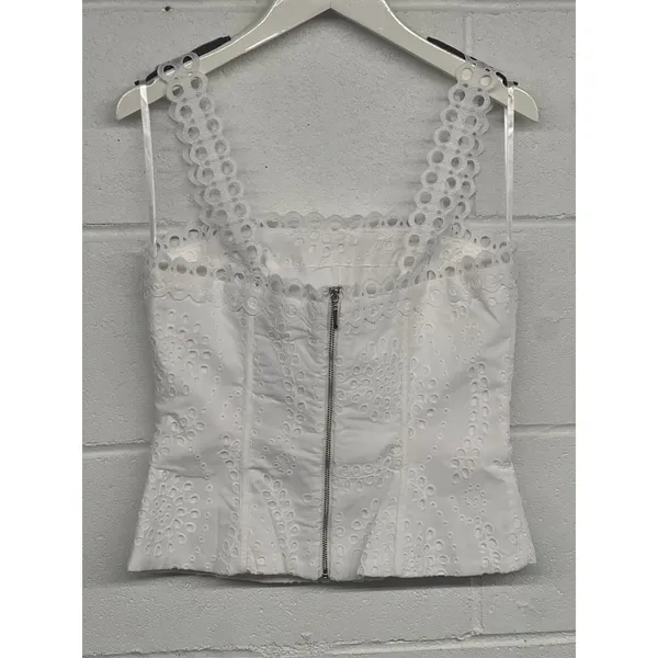 NWT White House Black Market Sz 0 White Sleeveless Cotton Eyelet Bustier Top - Image 4