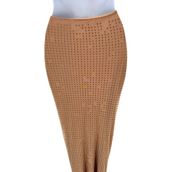 Amable by Mable Tan Rhinestone Mesh Two Piece Skirt‎ Set Party Cocktail - Image 8