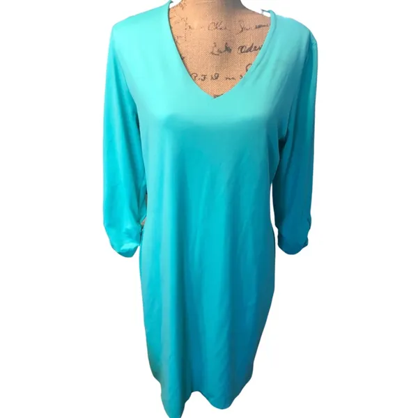Judyp Dress XL Teal V-Neck 3/4 Sleeve - Image 2