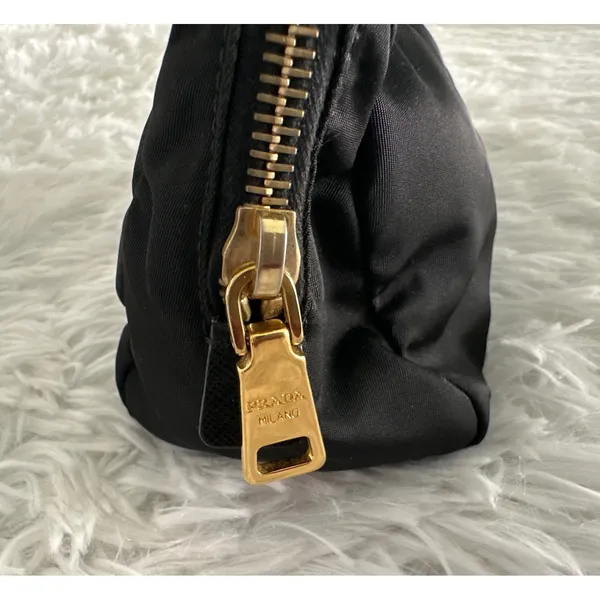 Prada black gold triangle nylon pouch toiletry cosmetic‎ case bag - Image 3