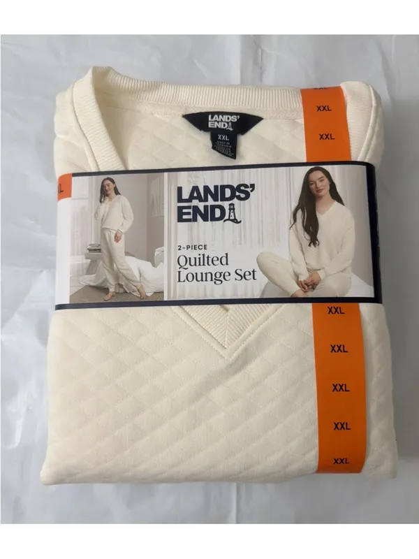 Lands’ End Off White Cream Quilted Loungewear 2 Piece Top Pants Set XXL XL New - Image 5